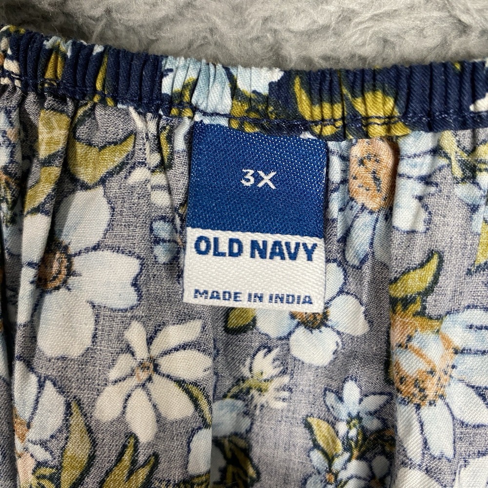 Old Navy Floral Smocked Top Size 3X Blue Ruched Artsy Peasant NWT - Picture 4 of 11